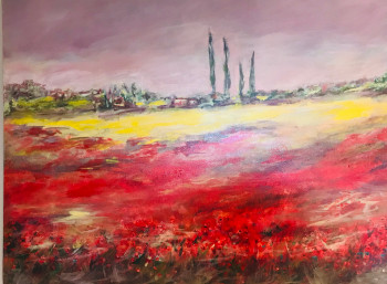 Zeitgenössisches Werk mit dem Titel « CHAND DE COQUELICOTS EN PROVENCE », Erstellt von AGNES VERSATI