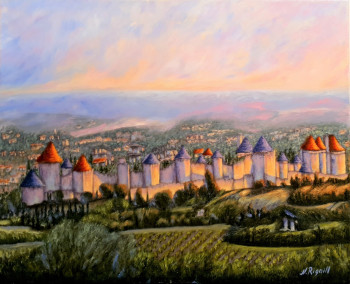 Zeitgenössisches Werk mit dem Titel « Aube sur Carcassonne », Erstellt von NADYA RIGAILL