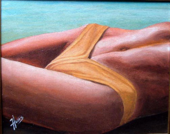 Zeitgenössisches Werk mit dem Titel « Bikini sur plage », Erstellt von JEAN-CLAUDE HOSXE-VAILLANT