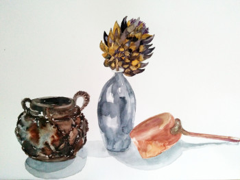 Zeitgenössisches Werk mit dem Titel « Nature morte à la fleur d'artichaud », Erstellt von BARTLET-DROUZY