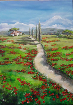 Zeitgenössisches Werk mit dem Titel « Chemin de coquelicots en Provence », Erstellt von ALEKSANDRA