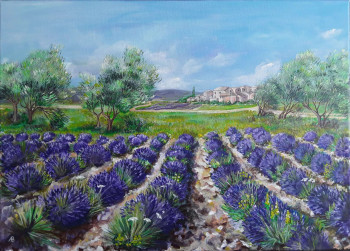 Zeitgenössisches Werk mit dem Titel « Champ de lavande en Provence », Erstellt von ALEKSANDRA