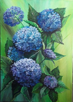 Zeitgenössisches Werk mit dem Titel « hortensia bleue », Erstellt von ALEKSANDRA