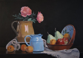 Zeitgenössisches Werk mit dem Titel « Nature morte aux fruits », Erstellt von REBER KAROL