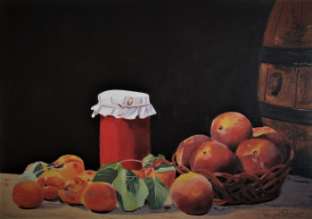 Zeitgenössisches Werk mit dem Titel « Pêches et abricots », Erstellt von REBER KAROL