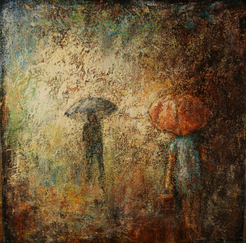 Zeitgenössisches Werk mit dem Titel « Rencontre sous la pluie », Erstellt von ROBERT BASS