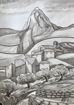 Zeitgenössisches Werk mit dem Titel « Village provençal (imaginaire) », Erstellt von CAVATORE GUI