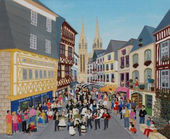 Zeitgenössisches Werk mit dem Titel « QUIMPER - RUE KEREON », Erstellt von MARTINE CLOUET