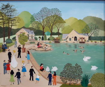 Zeitgenössisches Werk mit dem Titel « MARIAGE AU MOULIN DU DUC - MOELAN SUR MER », Erstellt von MARTINE CLOUET