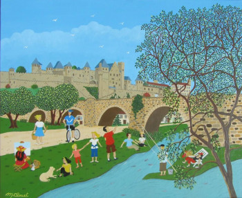 Zeitgenössisches Werk mit dem Titel « APRES MIDI DE DETENTE A CARCASSONNE », Erstellt von MARTINE CLOUET