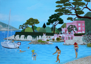 Zeitgenössisches Werk mit dem Titel « APRES MIDI A LA PLAGE - ST JEAN CAP FERRAT », Erstellt von MARTINE CLOUET