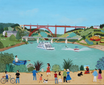 Zeitgenössisches Werk mit dem Titel « LE CIRQUE S EST INSTALLE AU VIADUC DE GARABIT », Erstellt von MARTINE CLOUET