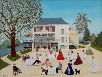 Zeitgenössisches Werk mit dem Titel « HOMMAGE AUX IMPRESSIONISTES - LA MAISON FOURNAISE », Erstellt von MARTINE CLOUET