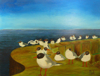 Zeitgenössisches Werk mit dem Titel « Z'étaient rieuses les mouettes du bord de mer », Erstellt von PICH