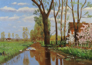 Zeitgenössisches Werk mit dem Titel « Le long de la rivière », Erstellt von REBER KAROL