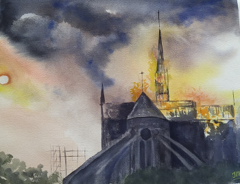 Zeitgenössisches Werk mit dem Titel « L'incendie à Notre Dame », Erstellt von JACQUES MASCLET