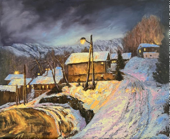 Zeitgenössisches Werk mit dem Titel « Nocturne hivernal dun village pyrénéen », Erstellt von NADYA RIGAILL