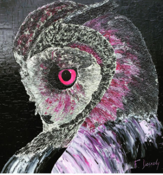 Zeitgenössisches Werk mit dem Titel « Purple owl », Erstellt von SYMBOLIC ART BZH