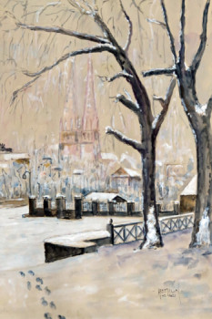 Zeitgenössisches Werk mit dem Titel « Quimper sous la neige vu du plateau de la déesse », Erstellt von MICHEL HAMELIN