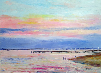 Zeitgenössisches Werk mit dem Titel « Arcachon le soir tombe sur la jetée Thiers », Erstellt von MICHEL HAMELIN