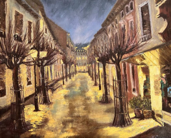 Zeitgenössisches Werk mit dem Titel « Rue nocturne de BADEN BADEN », Erstellt von NADYA RIGAILL