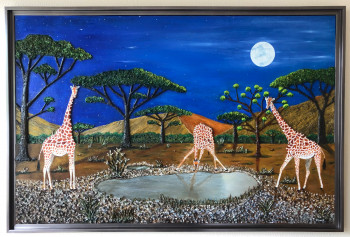 Zeitgenössisches Werk mit dem Titel « Girafes au clair de lune 3 ( Le baiser de «  l’eau de là «  … ) », Erstellt von FRANK