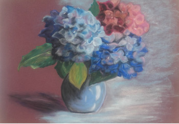 Zeitgenössisches Werk mit dem Titel « Hortensias », Erstellt von ILE BLEUE