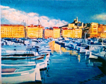 Zeitgenössisches Werk mit dem Titel « Marseille au crepuscule », Erstellt von PIERRE-YVES QUEMENER