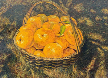 Zeitgenössisches Werk mit dem Titel « Corbeille de mandarines du jardin », Erstellt von NADYA RIGAILL