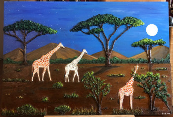 Zeitgenössisches Werk mit dem Titel « Girafes au clair de lune 2 ( Hommage Albinos ) », Erstellt von FRANK