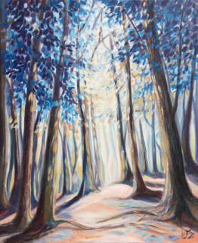 Zeitgenössisches Werk mit dem Titel « Sous-bois au rêve bleu », Erstellt von CHRISTEL FRéON