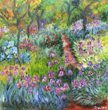 Zeitgenössisches Werk mit dem Titel « Le jardin d iris d après Claude Monet », Erstellt von PATRICIA DELEY