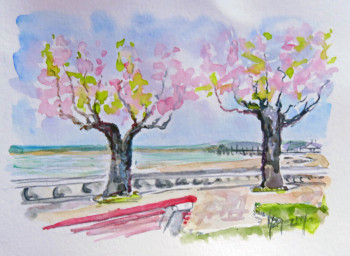 Zeitgenössisches Werk mit dem Titel « Tamaris sur la promenade thiers à Arcachon », Erstellt von MICHEL HAMELIN