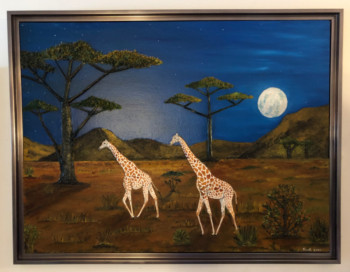 Zeitgenössisches Werk mit dem Titel « Girafe au clair de lune 2 », Erstellt von FRANK