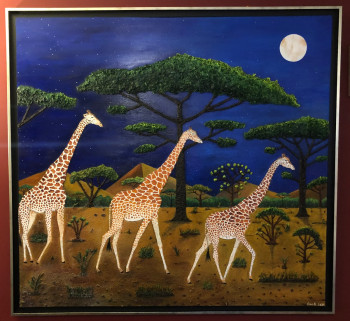 Zeitgenössisches Werk mit dem Titel « Girafes au clair de lune 4 ( La Marche des Grandes Élégantes ) . », Erstellt von FRANK