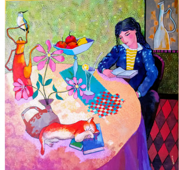 Zeitgenössisches Werk mit dem Titel « Le chat de Matisse », Erstellt von OCEFA EN ART NAIF -