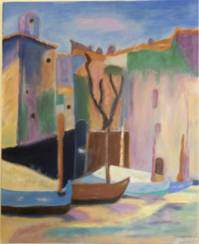 Zeitgenössisches Werk mit dem Titel « La Jonche , Petit port de St Tropez », Erstellt von JOUANNET.M