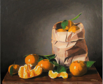 Zeitgenössisches Werk mit dem Titel « Nature morte aux mandarines », Erstellt von REBER KAROL