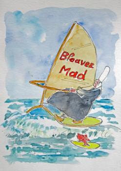 Zeitgenössisches Werk mit dem Titel « Bloavez mad : une bigoudène en planche à voile », Erstellt von MICHEL HAMELIN