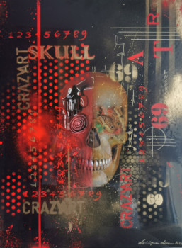 Zeitgenössisches Werk mit dem Titel « SKULL GOLD RED », Erstellt von CRAZYART DOMINIQUE DOERR