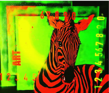 Zeitgenössisches Werk mit dem Titel « ZEBRE RED », Erstellt von CRAZYART DOMINIQUE DOERR