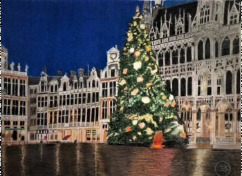 Zeitgenössisches Werk mit dem Titel « Sapin sur la grand place. », Erstellt von PIRDESSINS