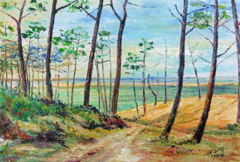 Zeitgenössisches Werk mit dem Titel « Souvenirs d'enfance Arcachon le sentier de la plage. », Erstellt von MICHEL HAMELIN