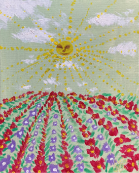 Zeitgenössisches Werk mit dem Titel « Psychedelic sun & flowers », Erstellt von NINON GAUTHIER