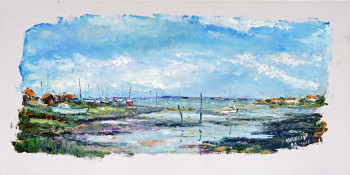 Zeitgenössisches Werk mit dem Titel « Arcachon, marée basse à l'Aiguillon », Erstellt von MICHEL HAMELIN