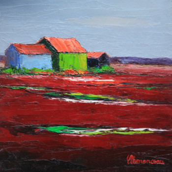 Zeitgenössisches Werk mit dem Titel « Cabanes dans le Marais rouge », Erstellt von JEAN-FRANçOIS CLEMENCEAU