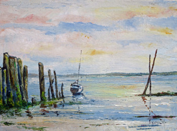 Zeitgenössisches Werk mit dem Titel « Echouage sur le bassin d'Arcachon », Erstellt von MICHEL HAMELIN