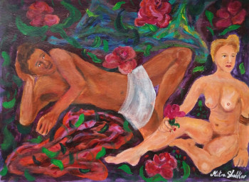 Zeitgenössisches Werk mit dem Titel « Le couple aux roses. », Erstellt von MITRA SHAHKAR