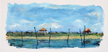 Zeitgenössisches Werk mit dem Titel « Les cabanes tchanquées sur l'Ile aux oiseaux sur le bassin d'Arcachon », Erstellt von MICHEL HAMELIN