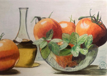 Zeitgenössisches Werk mit dem Titel « Récolte de tomates », Erstellt von PIRDESSINS